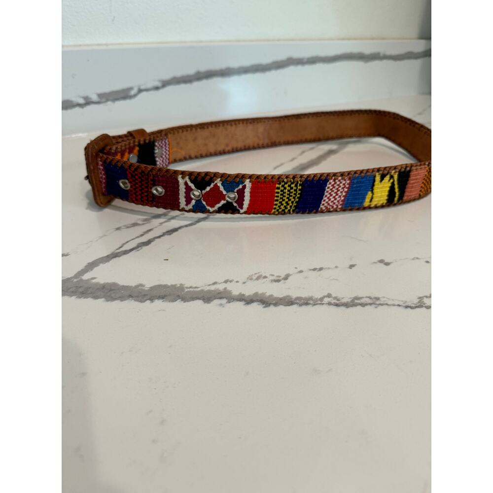 Multicolor Patterned Belt With Brown Leather Acce… - image 5